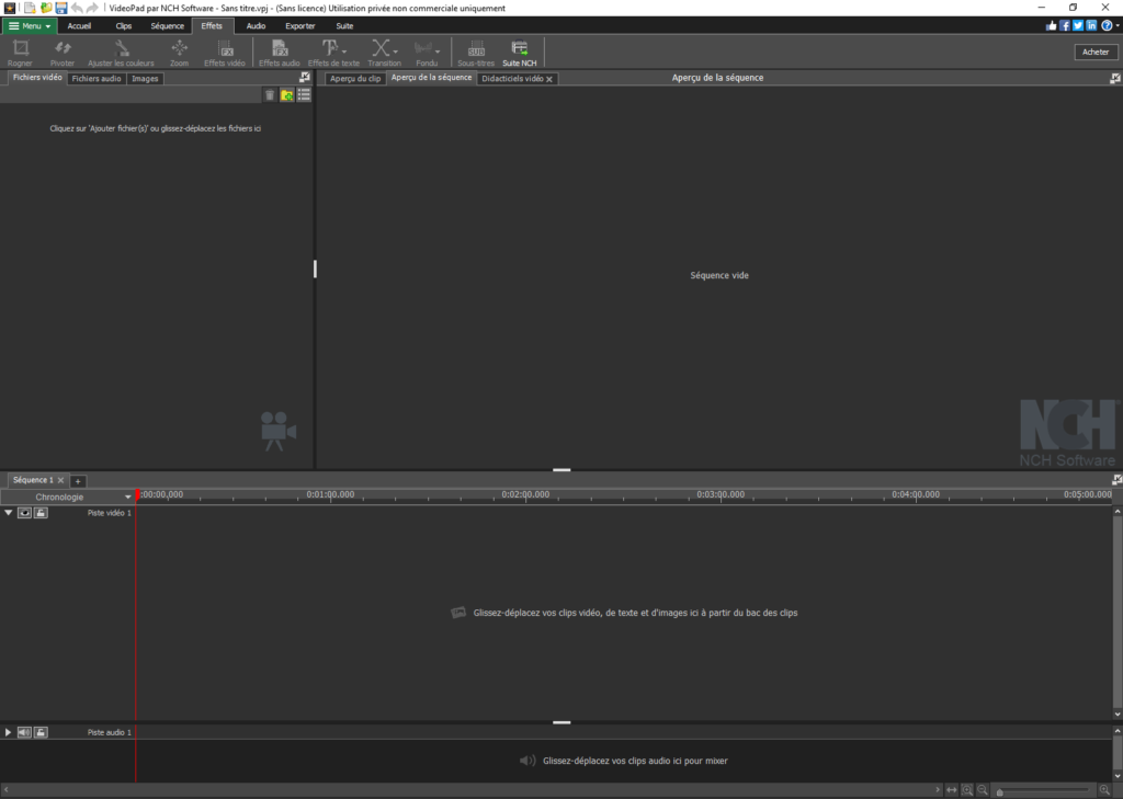 Aperçu de l'interface de VideoPad