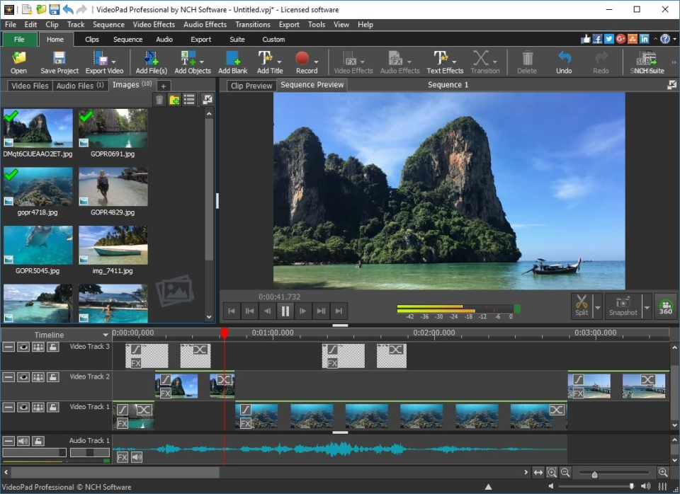 Le logiciel VideoPad en cours d'utilisation