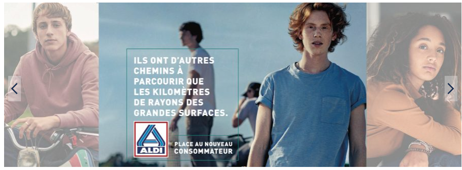 Bannière du site d'Aldi: Place au nouveau consommateur