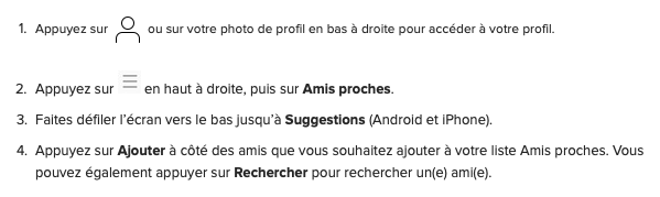 Comment créer la liste de "Close Friends"