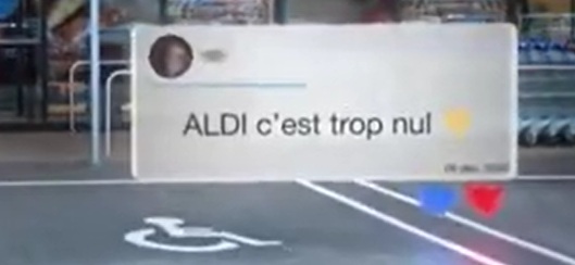 Tweet issue de la pub d'Aldi répondant à leur consommateur