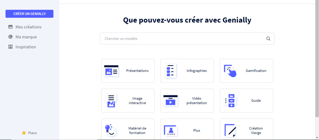 tableau de bord de genially