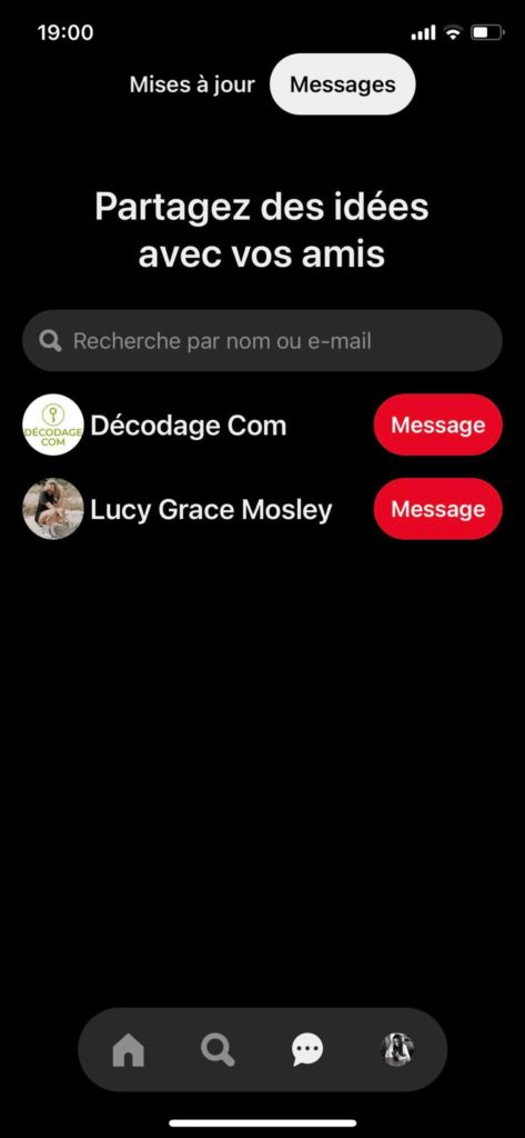 Comment utiliser Pinterest. Capture d'écran. Messages. partage.