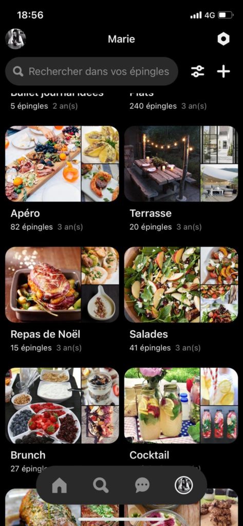 Comment utiliser Pinterest. Capture d'écran. abonnés et abonnements. épingles
