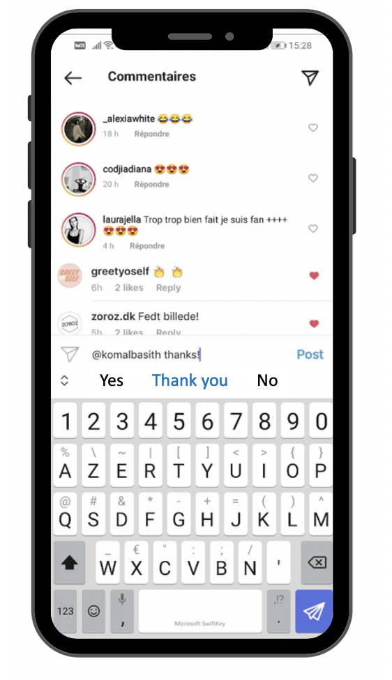 Interagir avec tes abonnés sous les posts Instagram.