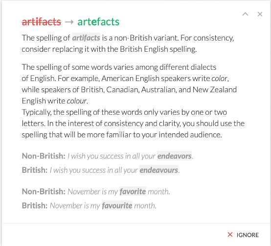 Voici un exemple de correction de ce correcteur d'anglais