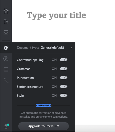 Sur le bandeau de gauche tu retrouveras différents paramètre qui t'aideront à naviguer sur ce correcteur d'anglais.