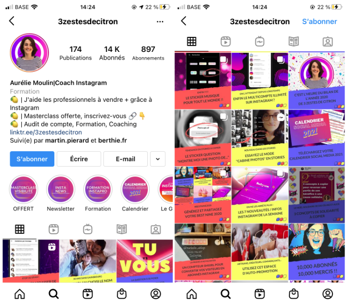Capture d'écran Instagram de 3zestesdecitron. Conseils de communication digitale.