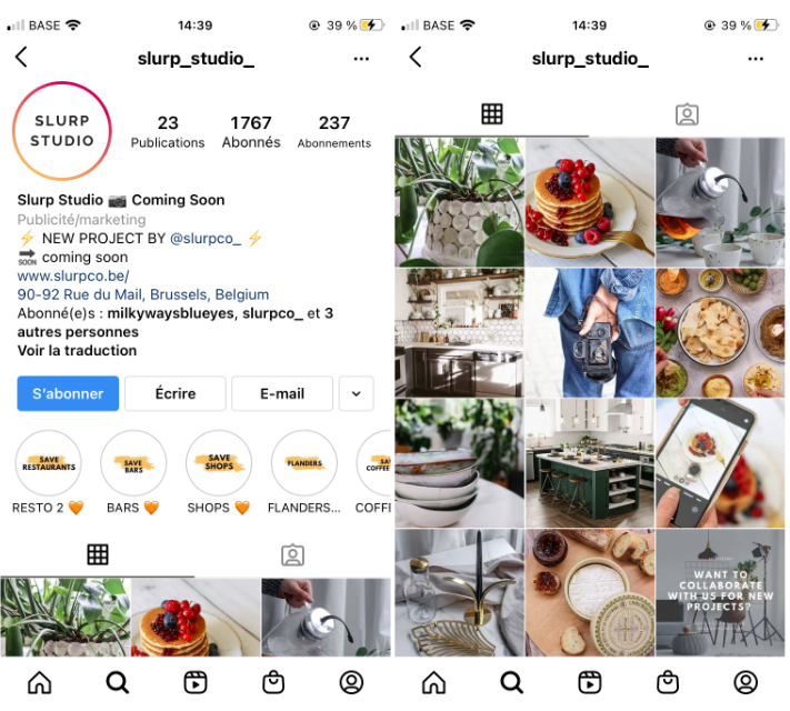 Capture d'écran Instagram slurp_studio_. Conseils de communication digitale.