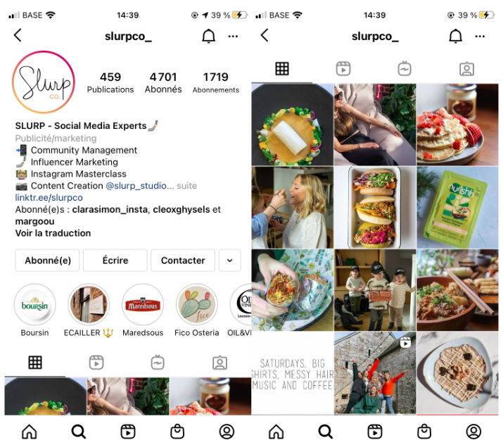 Capture d'écran Instagram de slurpco_. Conseils de communication digitale.