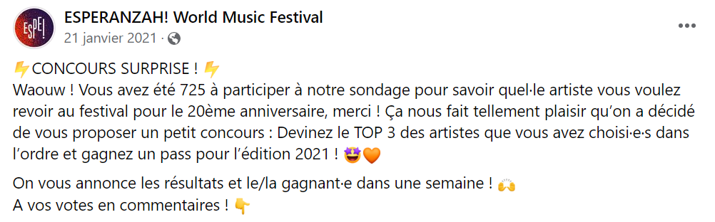 Jeu concours du festival de musique ESPERANZAH!